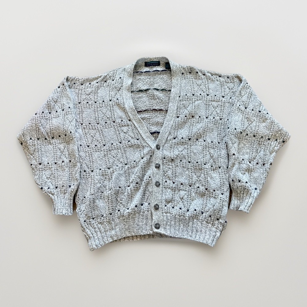 Clay Brooke Cardigan Mens XL Knit Cotton 80s 90s Retro Sweater Vintage‎